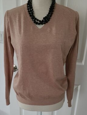 Tan V-Neck Sweater — Women's Soft Knit